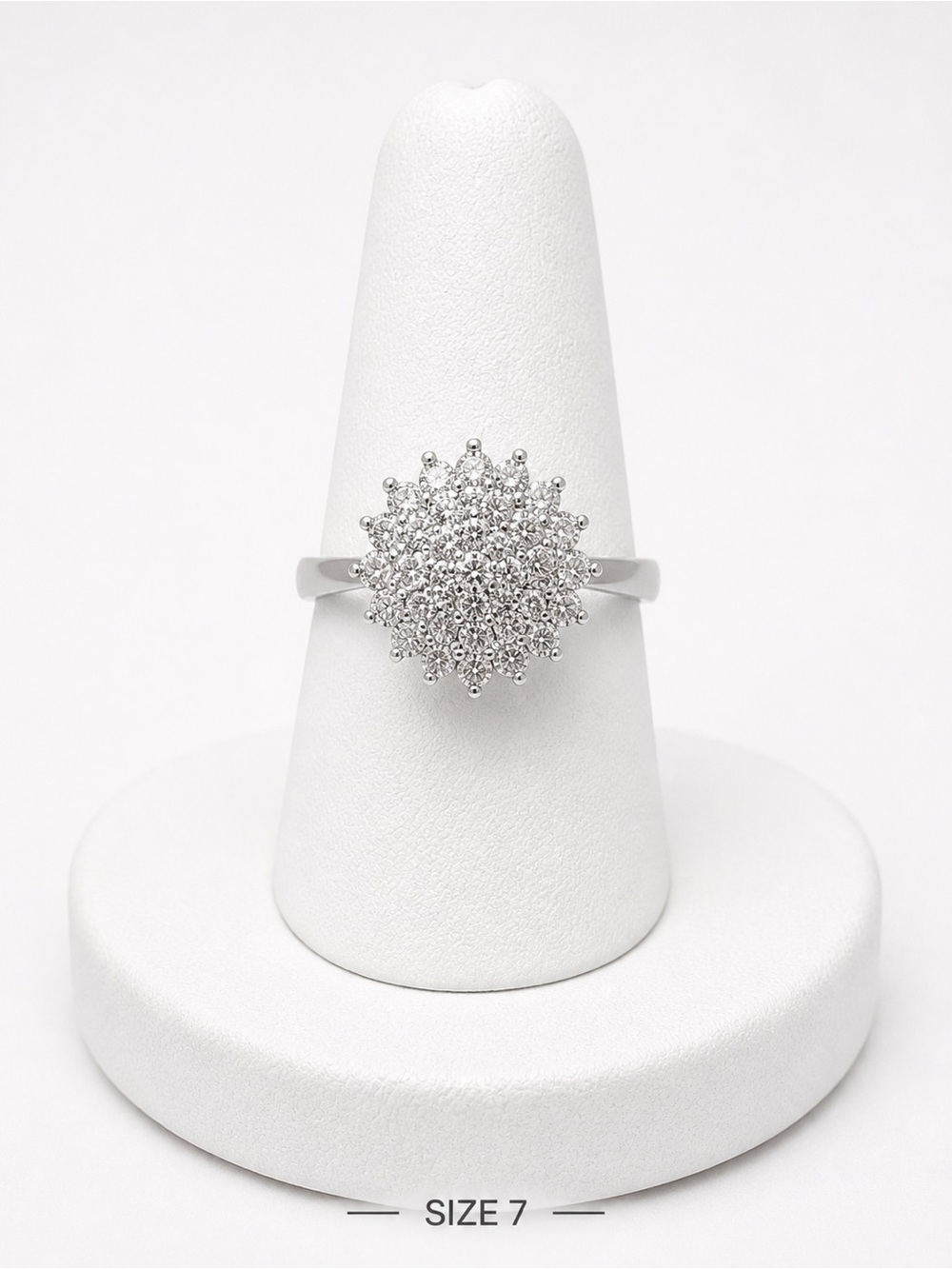 Sterling Silver Cluster Diamond Halo Ring - White size 7